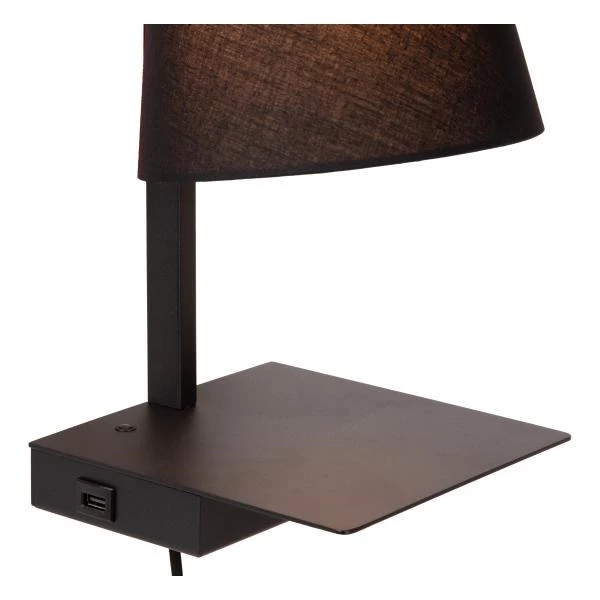 Lucide GREGORY - Bedside lamp - With USB charging point - Black - detail 2